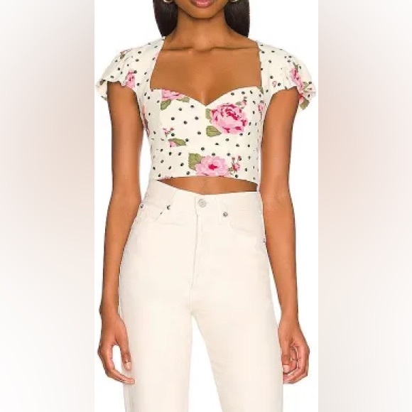 Revolve LPA Tracy crop top white, polka dot, floral - Picture 4 of 8